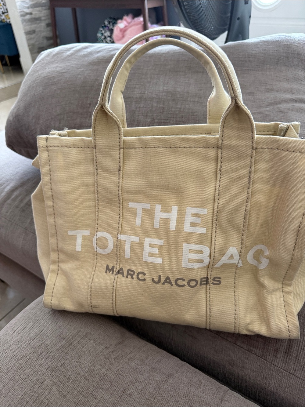 Marc Jacobs Beige Canvas Tote Bag with White Logo